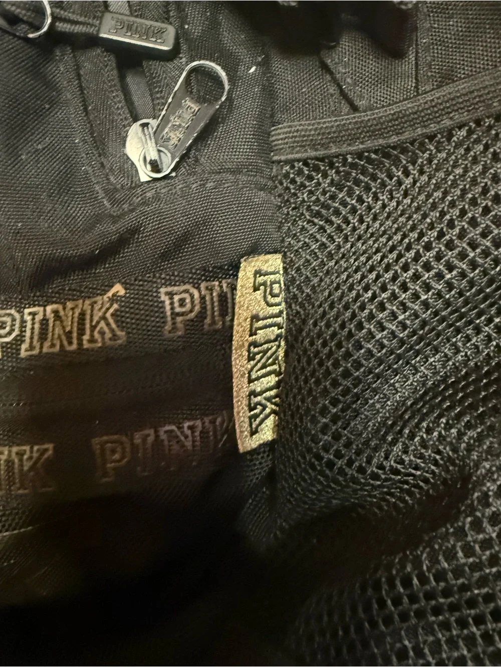 Victoria's Secret PINK Black Backpack with Metallic Logo